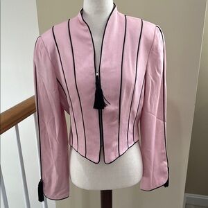 Sondro Pink Cropped Zippered Blazer W/Black Piping and Tassel Accents Size S